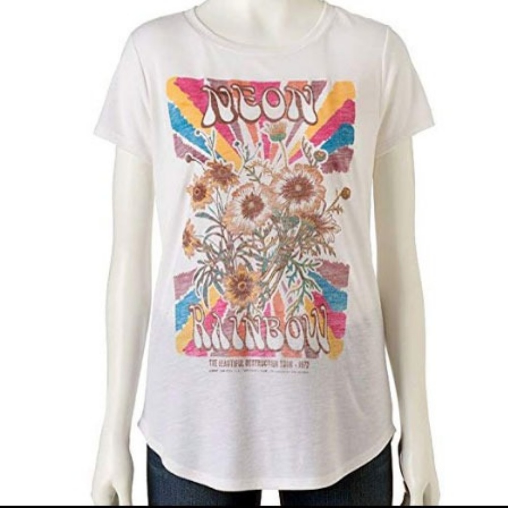Juniors "Neon Rainbow" Vintage Style Graphic Tee